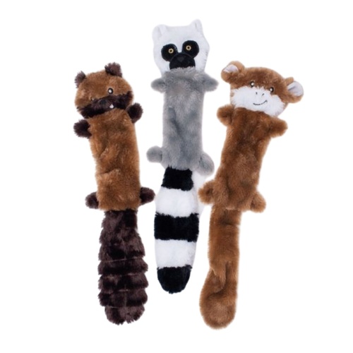 Zippy Paws Skinny Peltz No Stuffing Squeaker Dog Toy-  Chipmunk, Lemur & Monkey 3-Pack main image