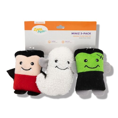 Zippy Paws Plush Squeaker Dog Toy - Halloween Miniz - Monsters 3- Pack main image