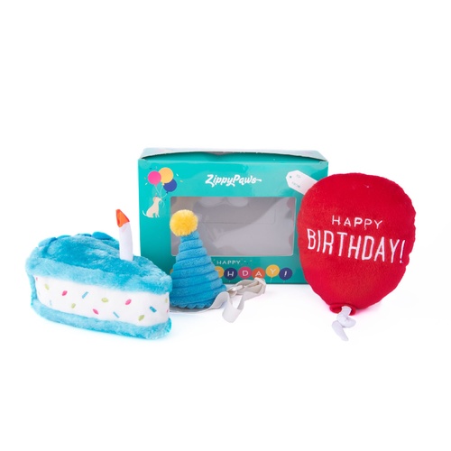 Zippy Paws Plush Squeaker Dog Toy - Birthday Box with Cake, Balloon & Party Hat main image