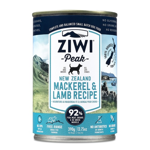 Ziwi Peak Moist Grain Free Dog Food - Mackerel & Lamb - 390g x 12 Cans main image
