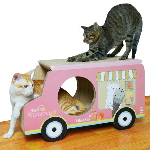 Zodiac Cardboard Cat Scratcher & Lounger - Pink Ice Cream Van main image
