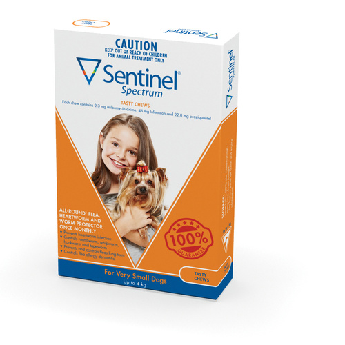 Sentinel Spectrum Flea, Heartworm & Intestinal Wormer - Very Small Dogs up to 4kg 3 & 6 Packs main image