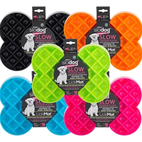 Lickimat SloDog No Gulp Bone-Shaped Slow Food Bowl for Dogs - For Small Dogs +BONUS TREATS main image