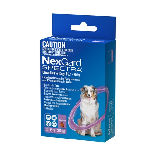 Nexgard Spectra Flea, Tick, Heart & All-Wormer Chew for Dogs 15.1-30kg main image